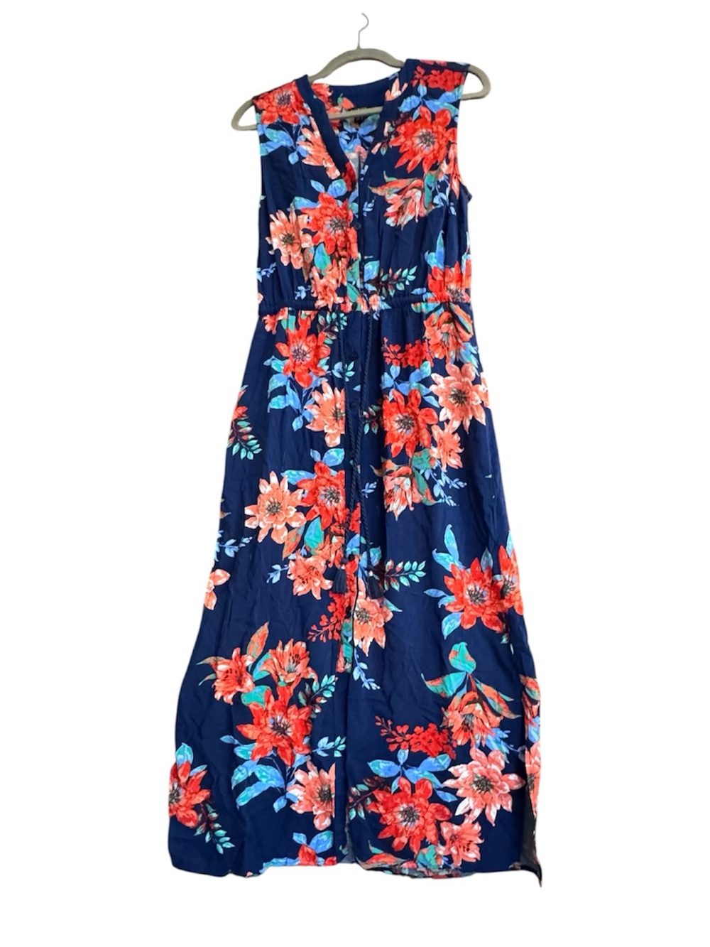 Talbots Navy Floral Sleeveless Dress Sz 8
